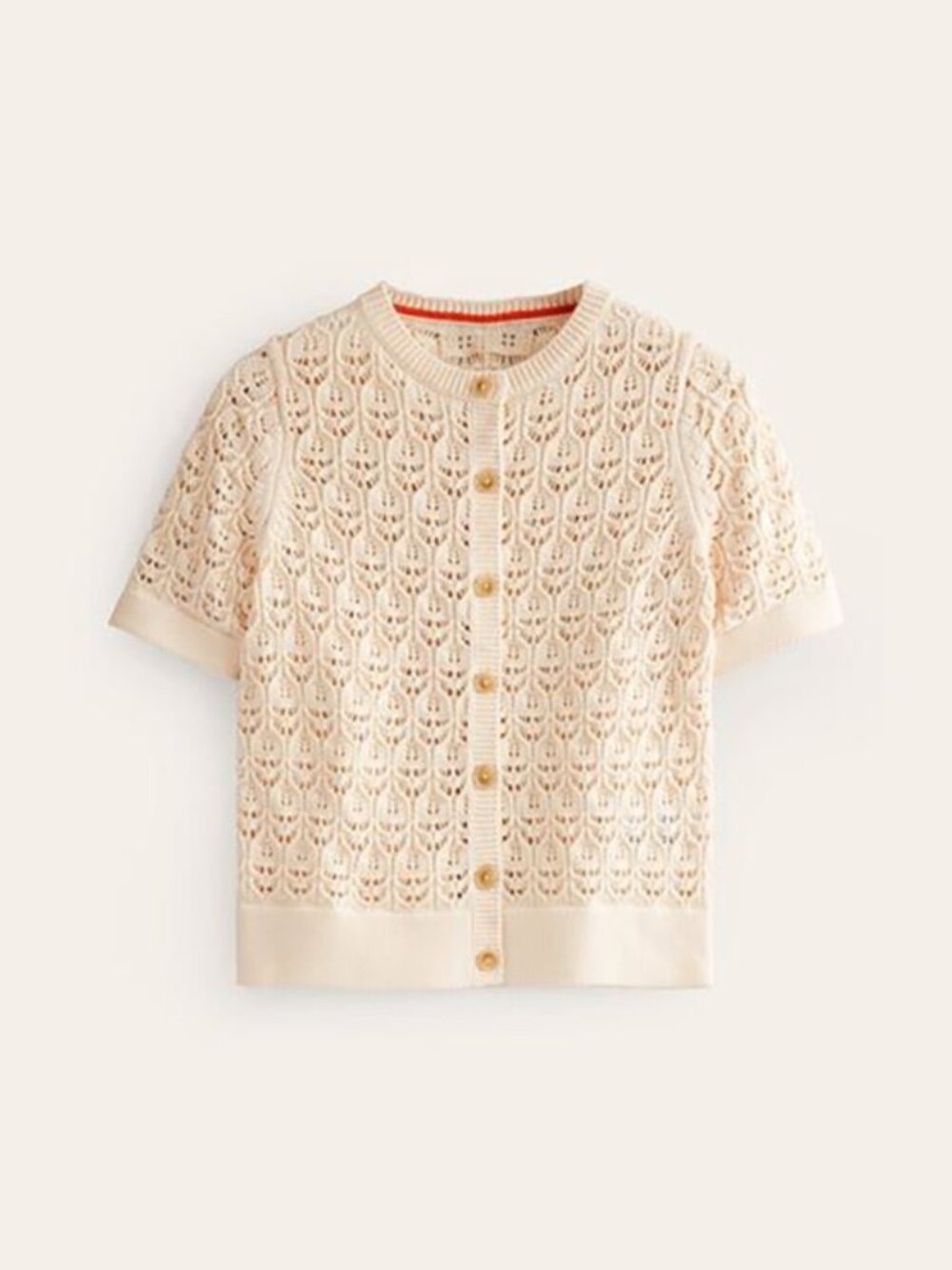 New BODEN Short Sleeve Crochet Knit Cardigan Sweater XS Cream Cotton